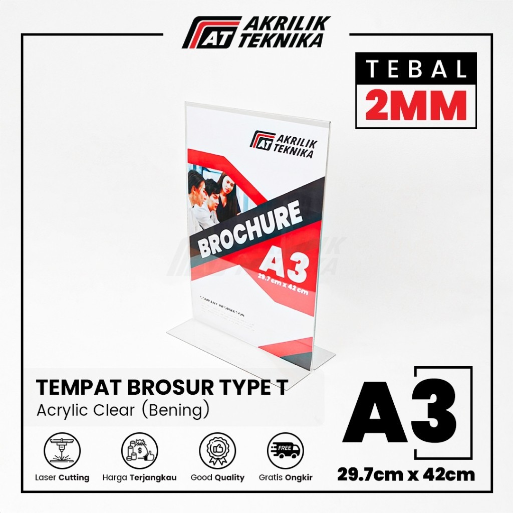 

[PROMO MURAH] Tempat Brosur Akrilik Tent Card Holder Portrait T - Ukuran A3 2mm