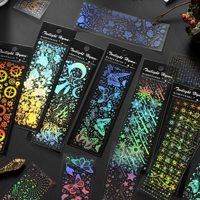 

3 Lembar / Pack Sticker Hologram Scrapbook Decoration Journal DIY PET Tahan Air GALAXY EDITION