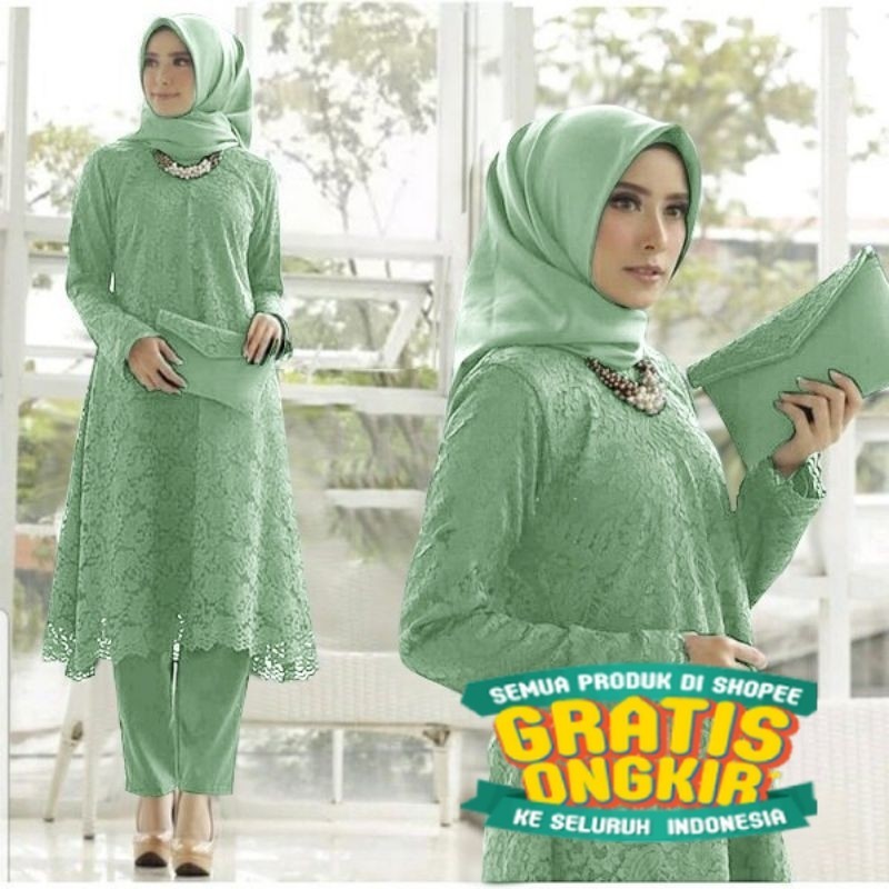 [ADA JUMBO]COD SET MARIANNE//SETELAN BRUKAT//FASHION WANITA//CELANA KULOT//TUNIK WANITA / DF/ Menyal