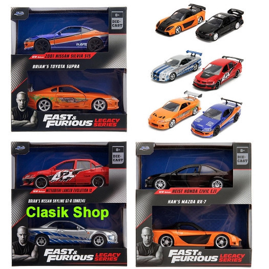 Jada 1:32 TWIN Fast Furious Mitsubishi Evo 9 N Nissan Gtr R34 Nissan Silvia S15 Toyota Supra 1993 Ho