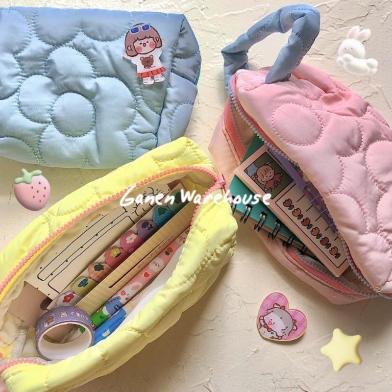 

[GW] Tempat Pensil Kain Korea Pastel Pouch Make Up Lucu Aesthetic Motif Bunga