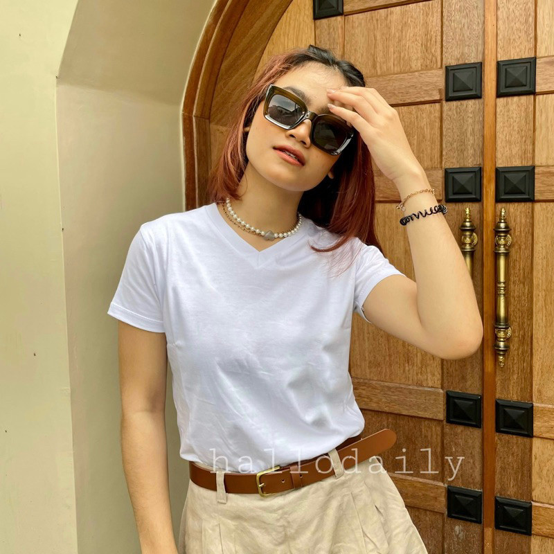 kaos polos wanita basic v-neck cotton combed 24s