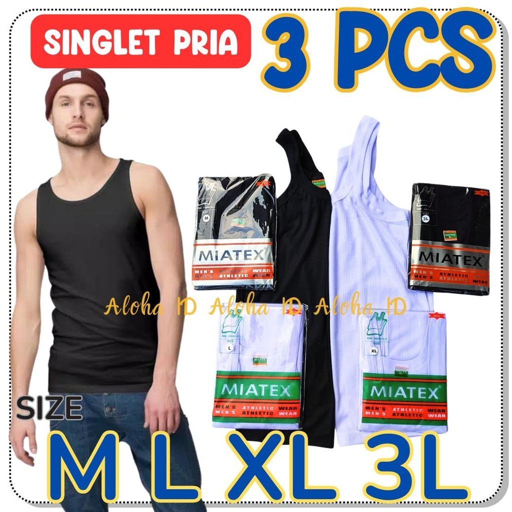 MIATEX ORIGINAL Kaos Dalam Singlet - Hitam Kaos Dalam Remaja Pria Dewasa