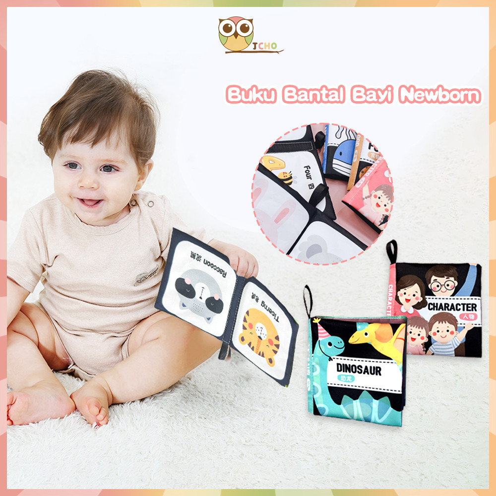 JCHO Buku Bantal Bayi Hitam Putih Mainan Buku Cerita Bayi Cloth Book