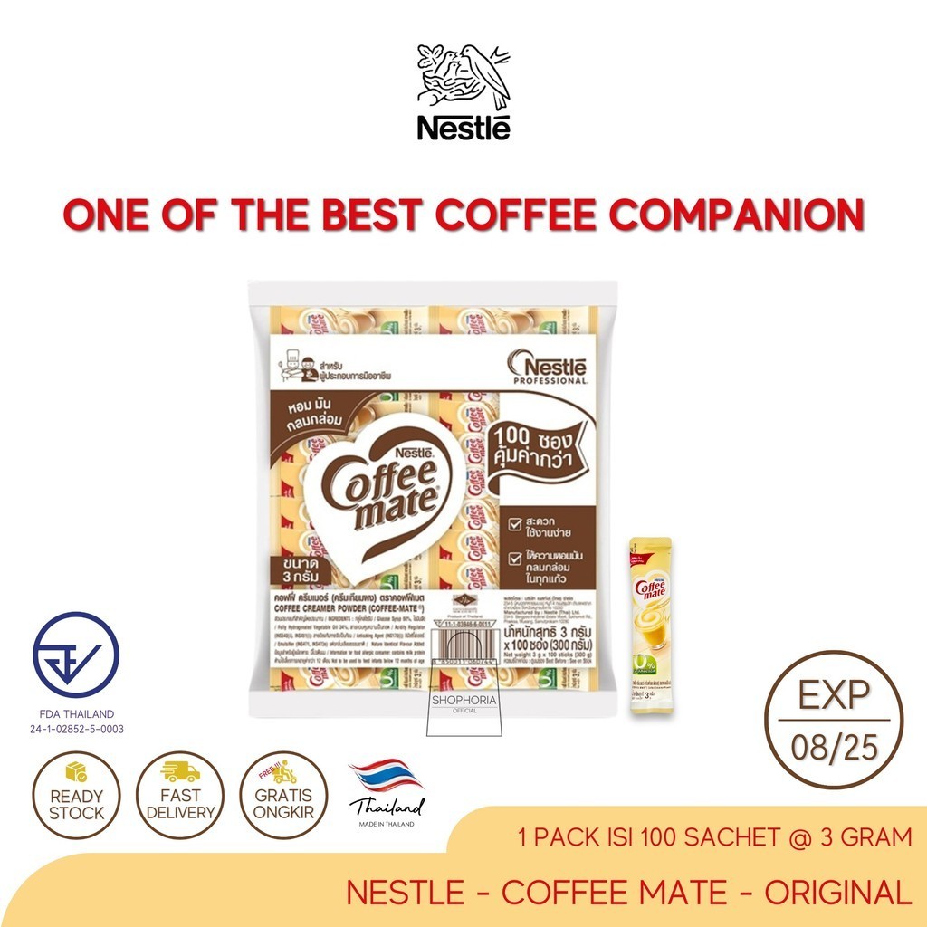 

Nestle Coffee Mate Instant Creamer Kemasan Sachet 1 Pack Isi 100 Pcs Original Thailand Krimer Kopi Instan