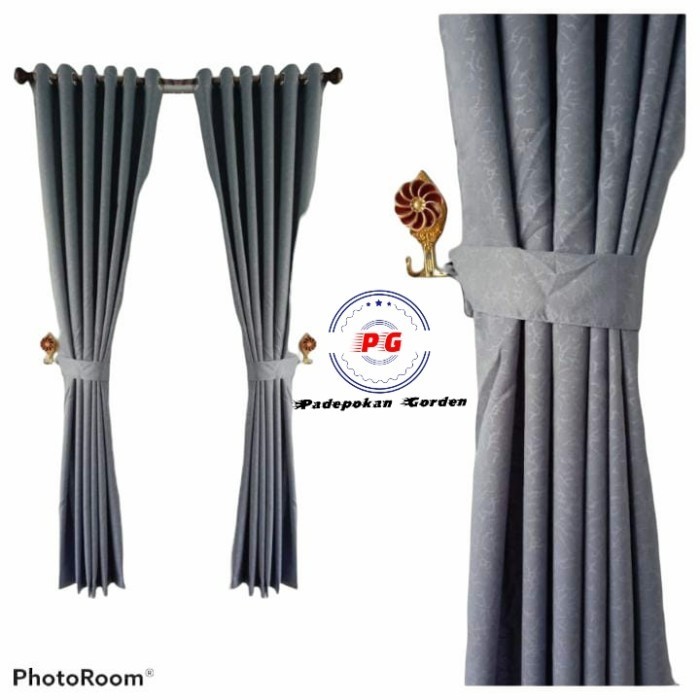 Gorden jendela minimalis embos polos kain lokal L 140 x T 150 - 250 cm - Abu muda, L 140 x T 150cm
