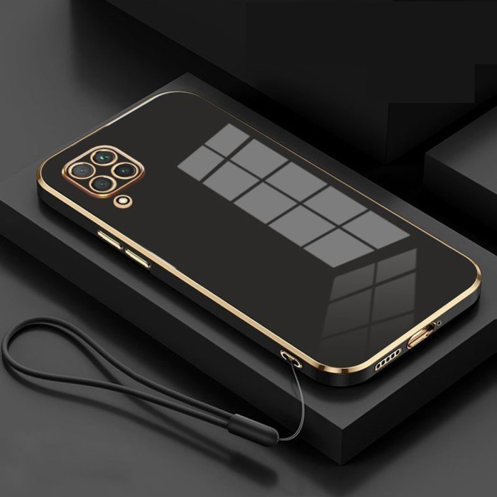 PROMO Softcase Samsung A12, M12 Case Luxury Plating Premium Casing - Black+Tali, SAM A12