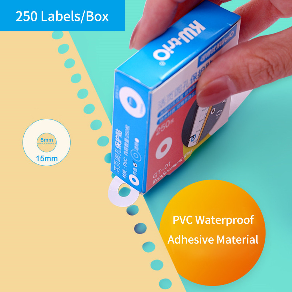 

KW-trio Loose-Leaf Paper Hole Reinforcement Labels Round Stickers Self-Adhesive Hole Punch Protector for Office 250 Labels