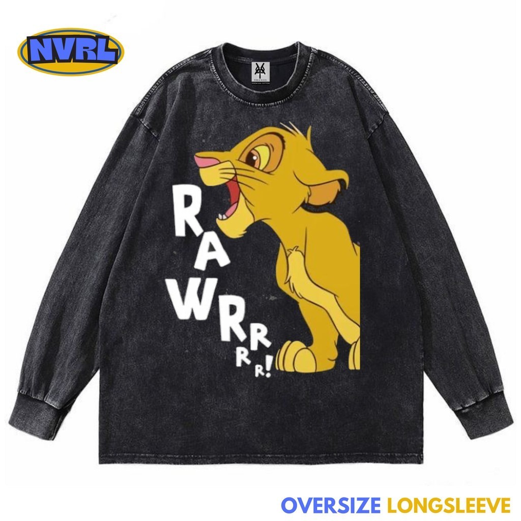Kaos oversize longsleeve the lion king simba rawr washed washing vintage tee