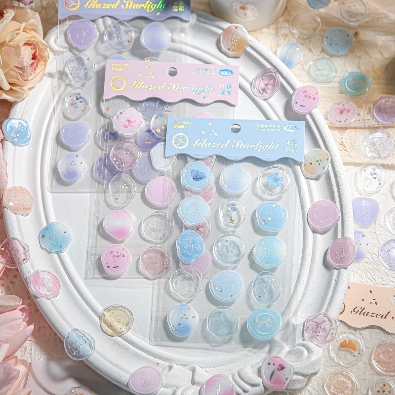 

[Gongjin] 15pcs Sticker Wax Seal 3D GS Glazed Starlight Stiker Hiasan Deco Dekorasi