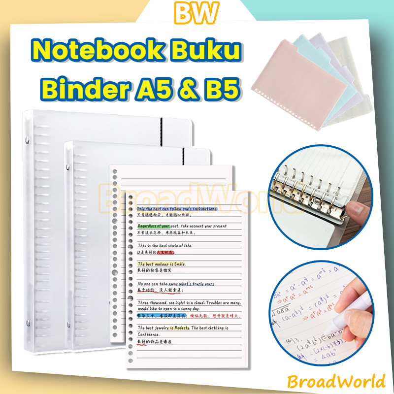 

binder transparan A5 /Notebook Buku Binder A5 & B5 /Divider 4pcs /Lembar/Refill Binder 60 LEMBAR/Binder Note A5 /20 Ring Loose Leaf Bahan Plastik