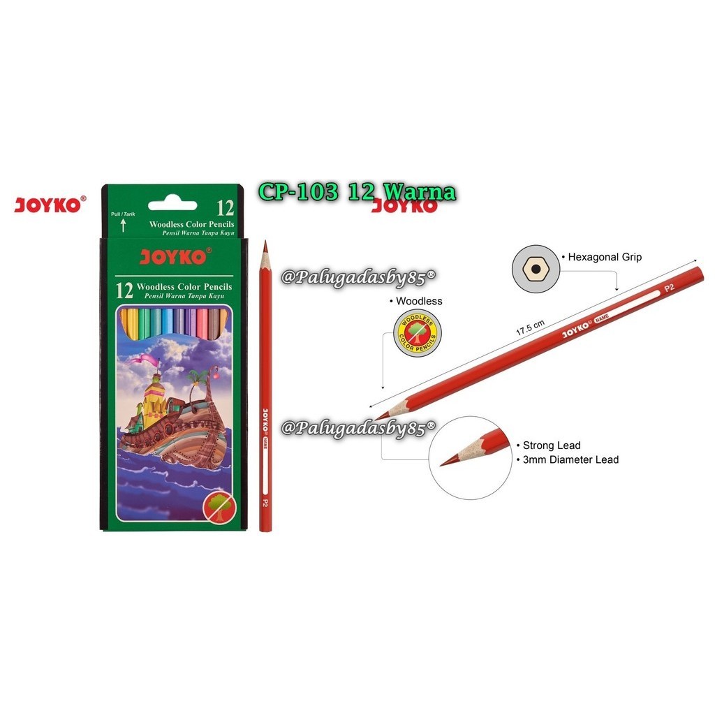 

(1 Set Isi 12 Warna) GROSIR Pensil Warna JOYKO CP-103 / Woodless Color Pencils Hexagonal Grip CP-103