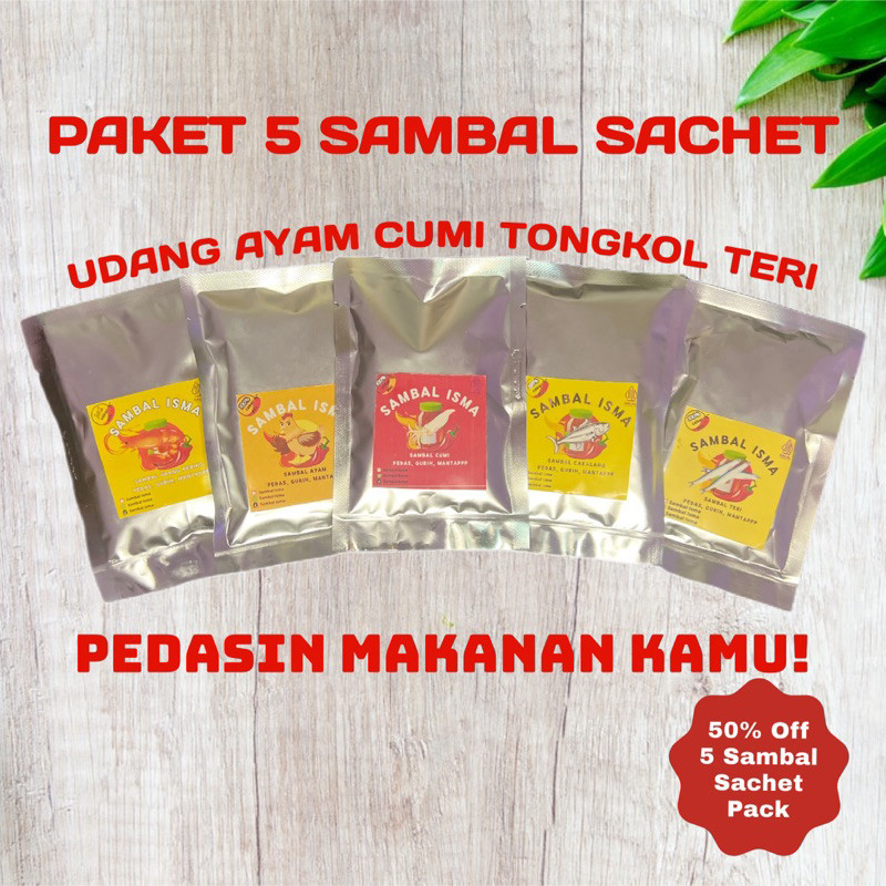 

BESTCHOICE Paket 5 Sambal Sachet 100 gr Cumi Ayam Tongkol Udang Teri