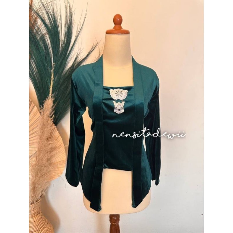Atasan Kebaya Bludru Kutubaru - rna Hijau Botol