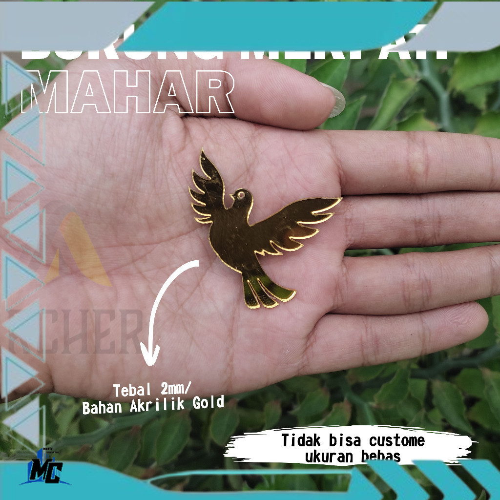 CUSTOM HIASAN BURUNG MERPATI AKRILIK EMAS UNTUK HIASAN MAHAR