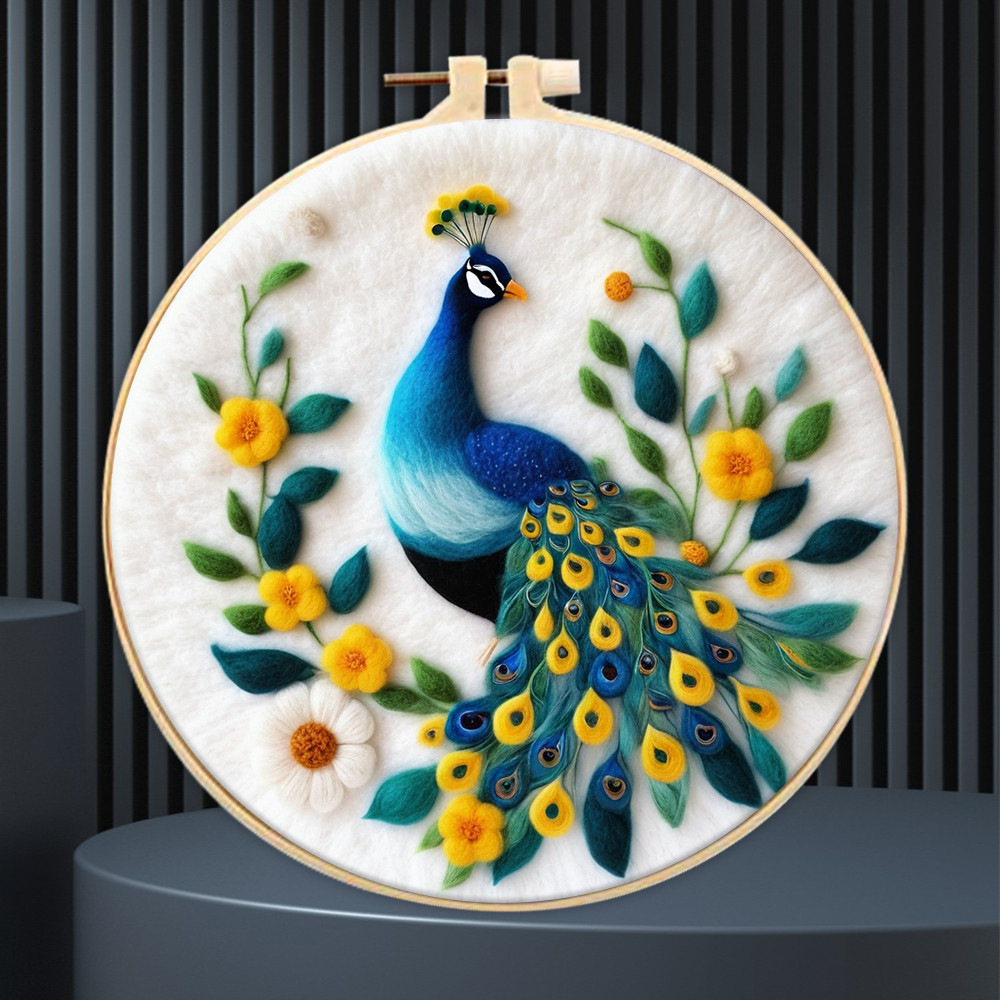

PhotoCustom Funny Diy Wool Painting With Embroidery Frame Kit Animals Diy Felt Crafts Package Felt Needle Wall Art Picture Gift