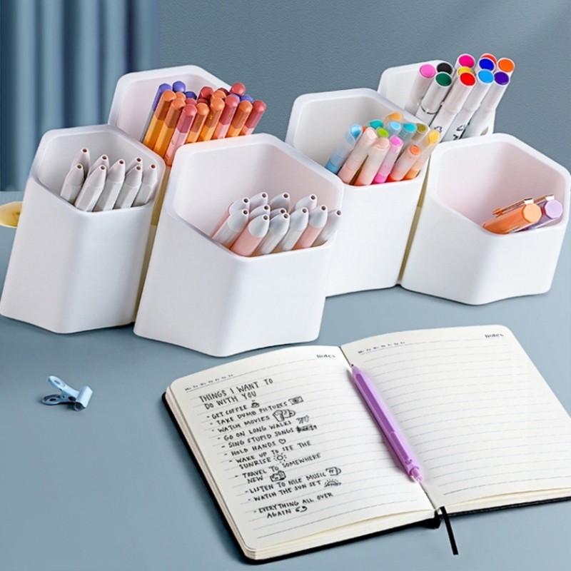 

Multifunctional Desk Organizer Oblique Pen Holder 6 Compartments Makeup Brush Holder Pen Holder