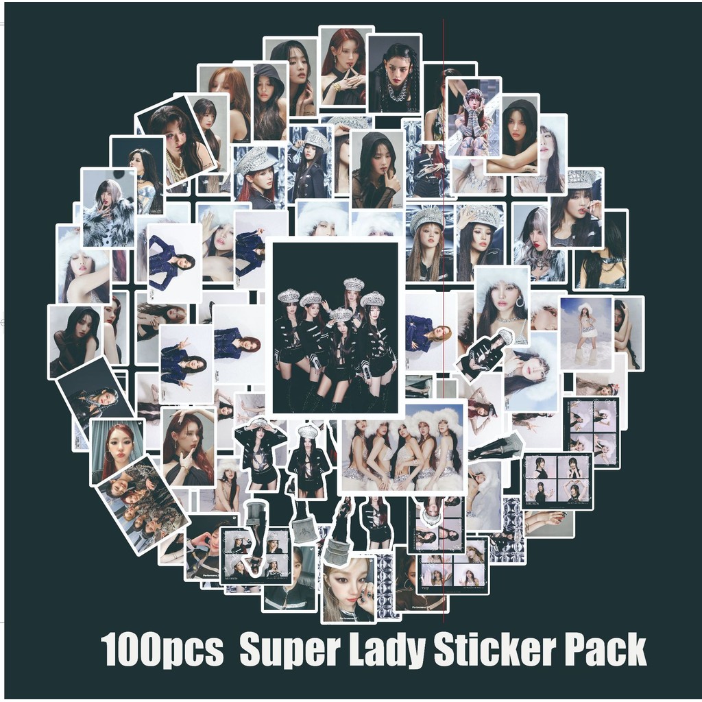 

100pcs Kpop GIDLE Stickers Pack Waterproof New Album Super Lady Photos Sticker Label Stationery Phone Case Decor Fans Gift