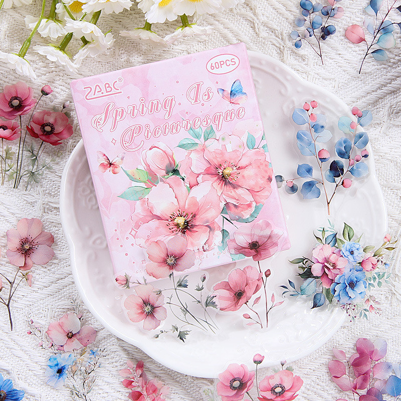 

Journamm 60pcs/pack Flower Decor Stickers Collage Stickers DIY Scrapbooking Planner Collage Diary Supplies Aesthetics Stationery
