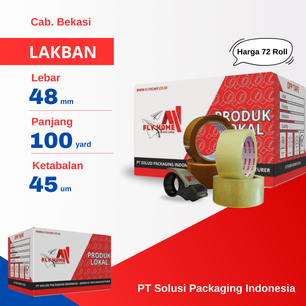 

FLYHOME 1Dus Lakban Bening Coklat 48x100Y 2inch 91METER 100 Yard CARGO