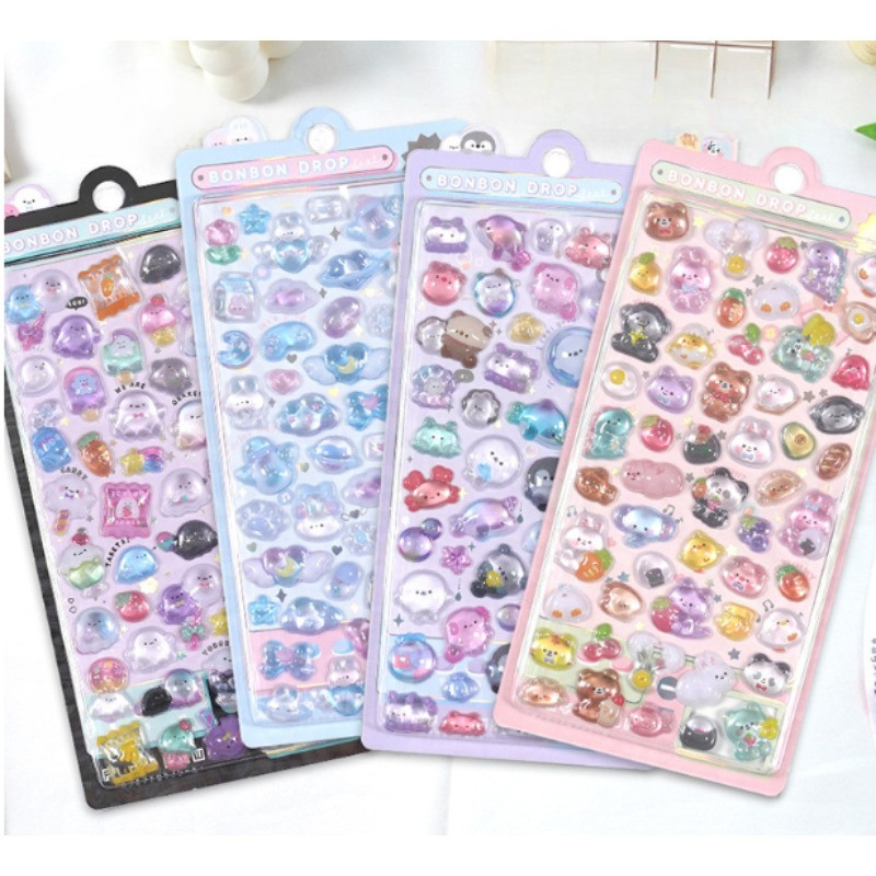 

Cute Stickers -3D Stickers Embossed Fun Stereoscopic Crystal Stickers Colorful Stickers DIY Decorative Stickers for Children