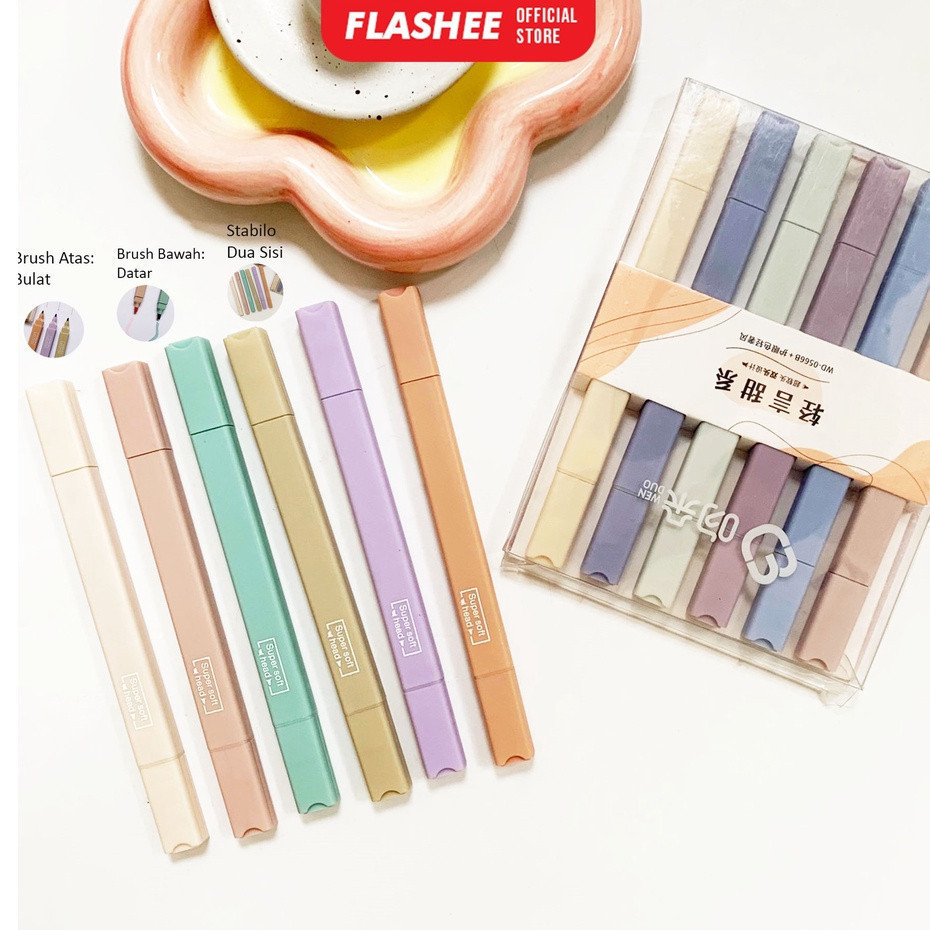 

Highlighter Pastel Double Tip 6 Colors Warna Penanda Buku Stabilo Isi 6 Warna Pastel Journal Marker Pen