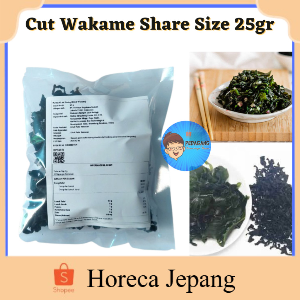 

Cut Wakame Share Size 25gr | Dried Seaweed | Rumput Laut Kering