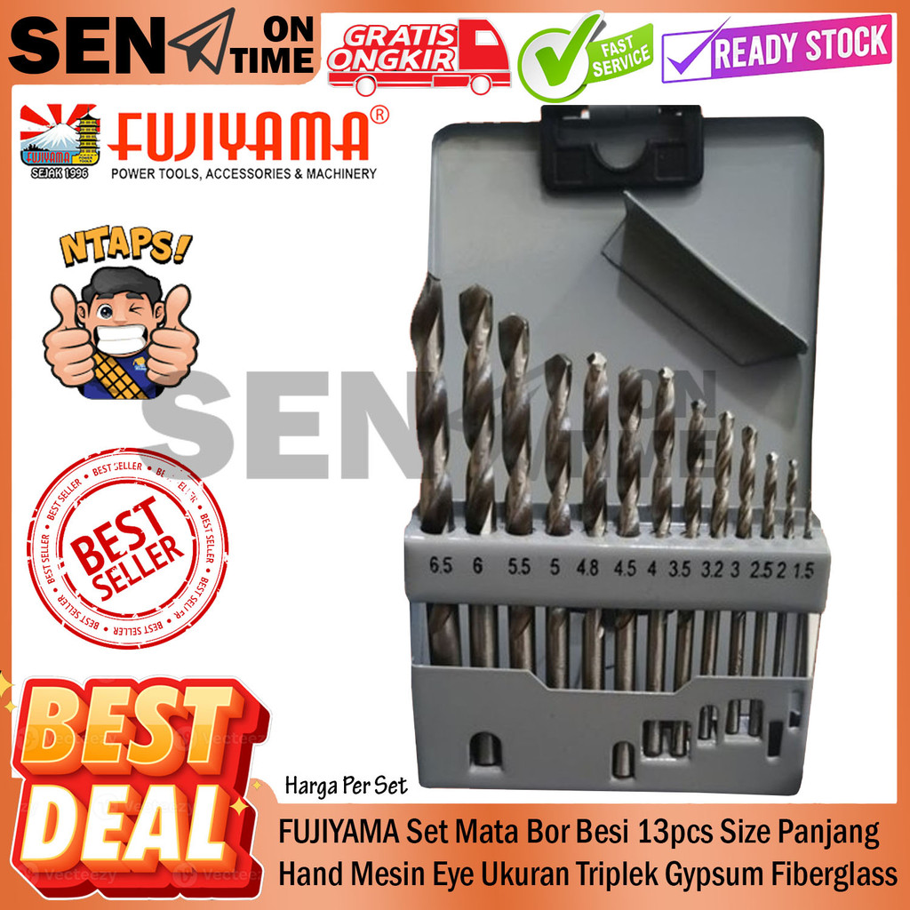 FUJIYAMA Set Mata Bor Besi 13pcs Size Panjang Pendek Iron Wood Besi Kayu Twisted Drill Bits Putar Lu