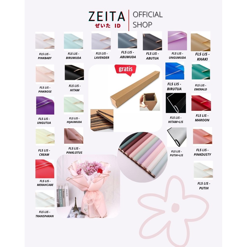 

Zeita - FL5 LIS 5Lembar-Kertas Bunga Buket Transparan List Emas/Kertas Buket Bunga Florist Cellophane