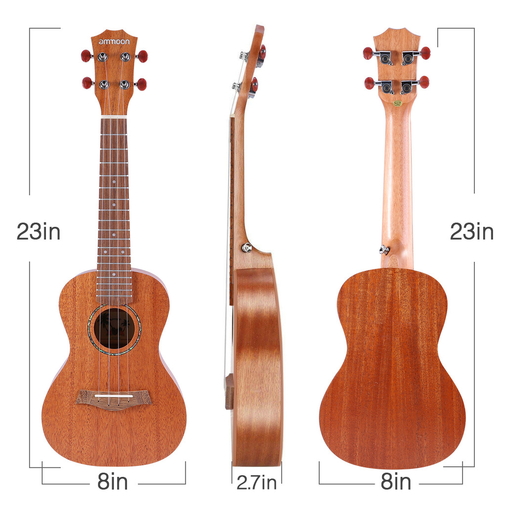 ammoon 23 Inch Acoustic Concert Ukulele Kit Mahogany Plywood Ukelele with Gig Bag Uke Strap Spare St