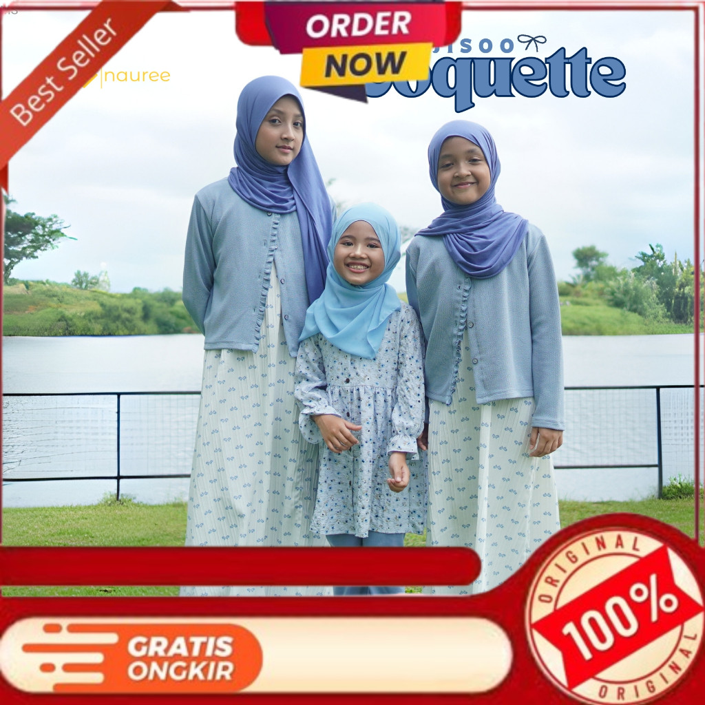 baju anak Nauree JISOO COQUETTE Usia Anak Tanggung Gamis midi dress Cardigan Outer Korean Style syar