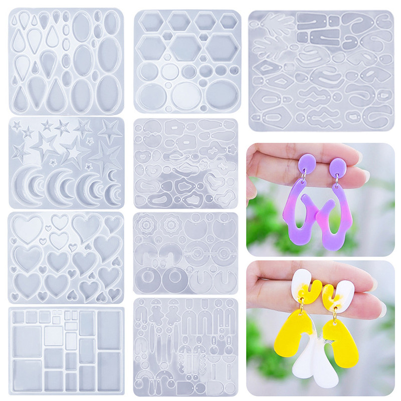 

Resin Earrings Mold Geometric Flower Heart Irregular Mould Unique Earring Silicone Molds for Epoxy Resin Crafts Molds