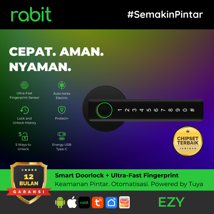 

RABIT SMART DOOR LOCK EZY KUNCI PENGUNCI PENGAMAN PINTU RUMAH PINTAR FINGERPRINT OTOMATIS PIN KODE DIGITAL