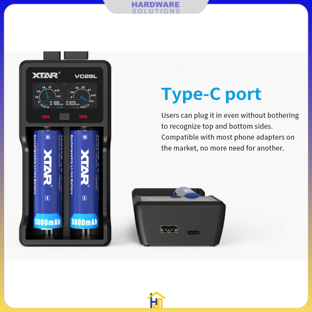 Charger Baterai 2 Slot AA AAA 18650 Li-Ion Ni-MH LCD Power Bank - XTAR VC2SL