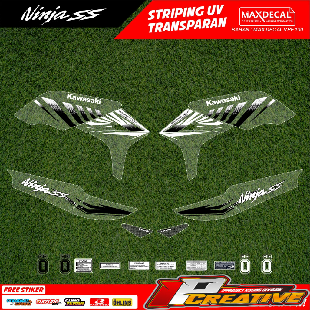 striping ninja ss transparan racing minimalis merah hijau biru hitam putih hologram maxdecal IP