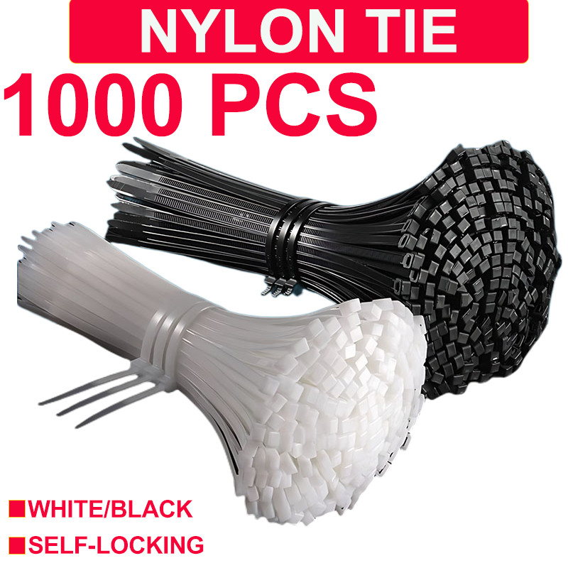 

1000 PCS Nylon Tie Self-locking Cable Tie White Black Plastic Quick Fixation Convenient Cutting Binding Tool