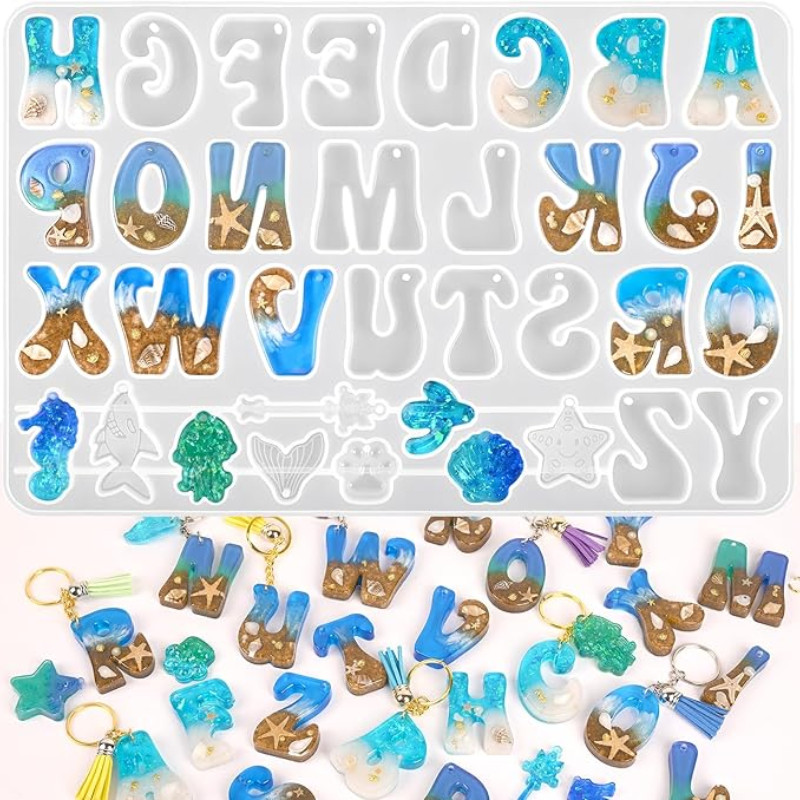 

Alphabet Keychain Molds with Hole Resin Letter Number Molds for Keychain Jewelry Pendant Making Kit DIY Polymer Clay Crafts