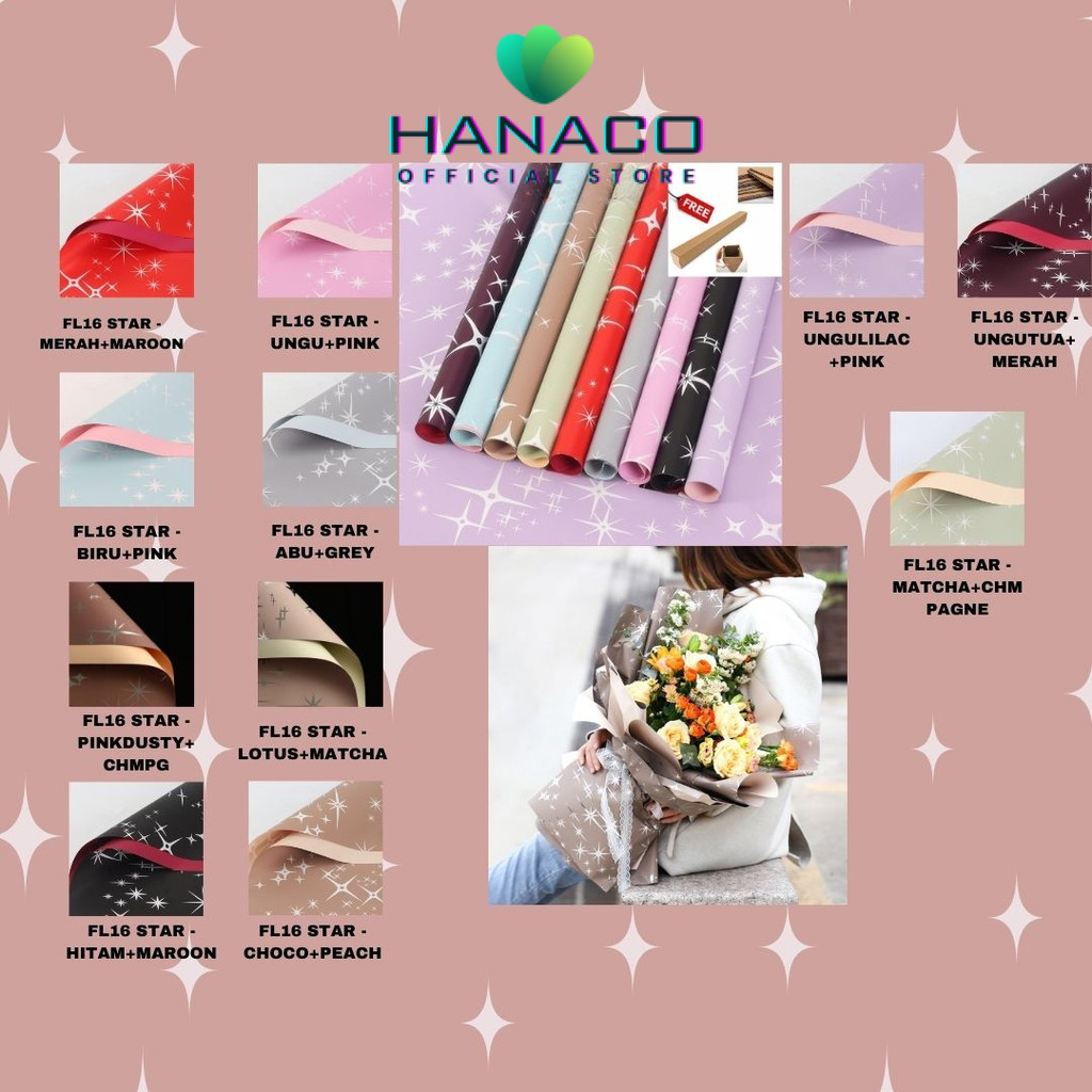 

HANACO - (5 LEMBAR) - FL16 STAR Kertas Bunga Paper Buket Motif Bintang Sparkling Florist Cellophane