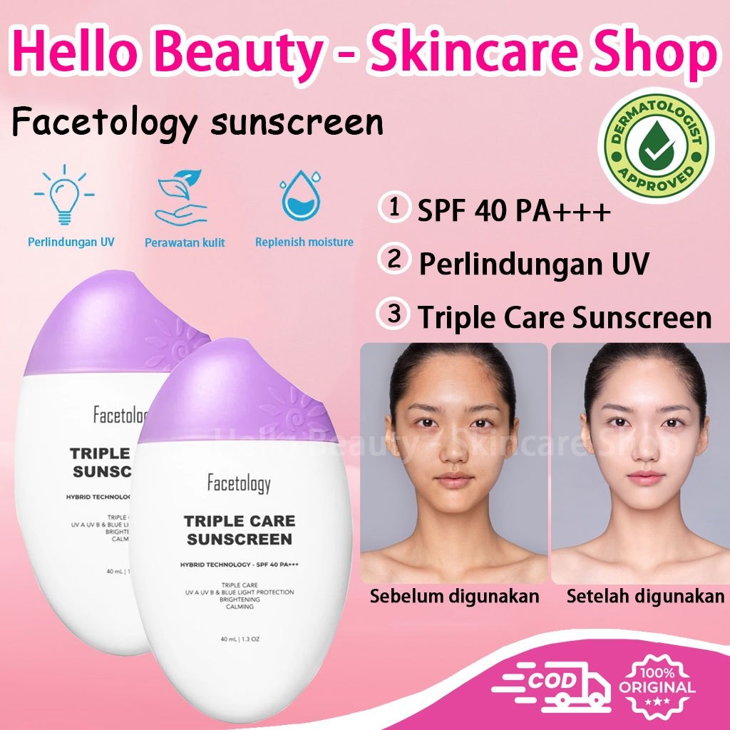 【COD ORI】Facetology Sunscreen 40ML/ Sunscreen Physical  / Triple are Sunscreen Facetology （Whitening