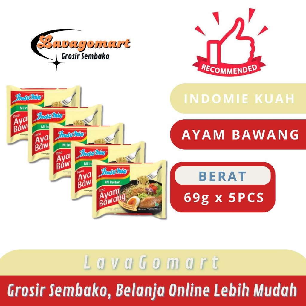 

INDOMIE KUAH AYAM BAWANG 69g - 5 PCS - LAVAGOMART - BANDUNG