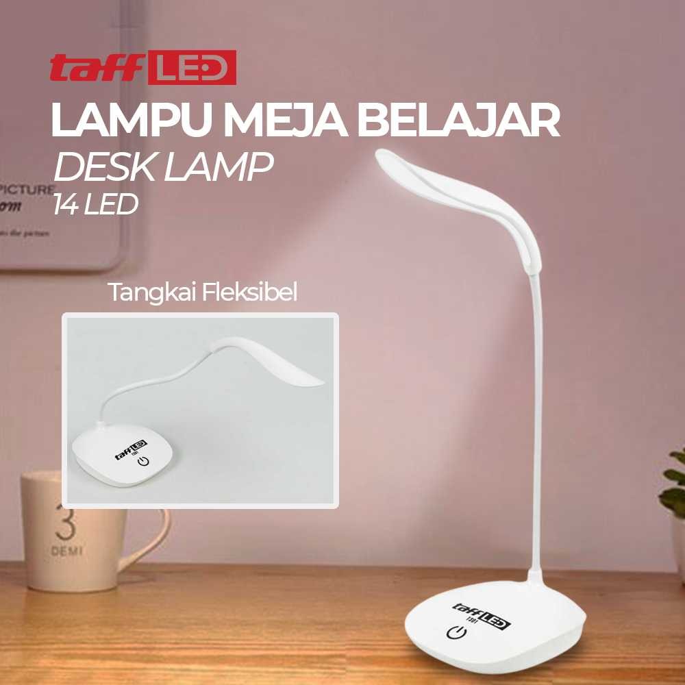 TaffLED Lampu Meja Belajar Desk Lamp Rechargeable 14 LED White Light / Lampu Meja LED Lampu Belajar 