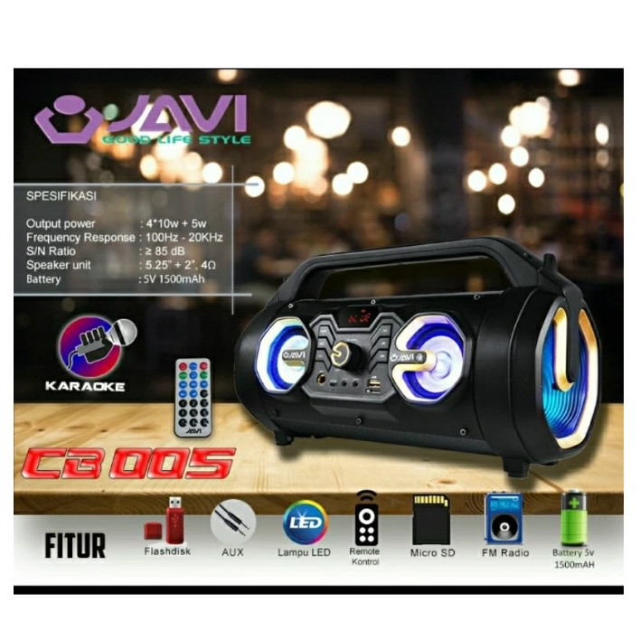 Speaker Bluetooh JAVI CB005 BOOMBOX + Mic/Remote Speaker Karaoke Speaker Aktif Speaker Gede Speaker 