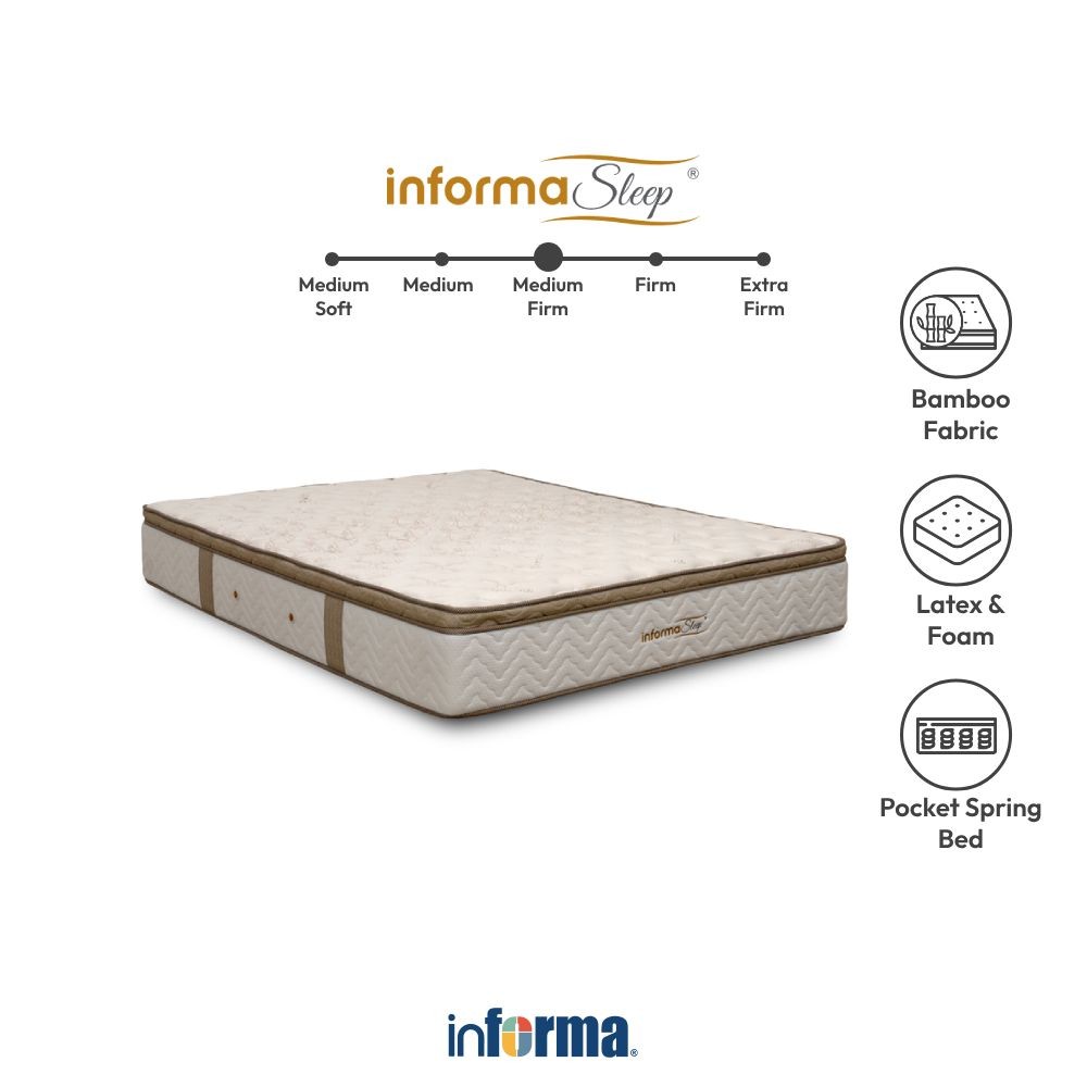 Informa Sleep 180X200X30 cm Pallermo Kasur Pocket Springbed - Cokelat Mattress Latex Foam Matras Med
