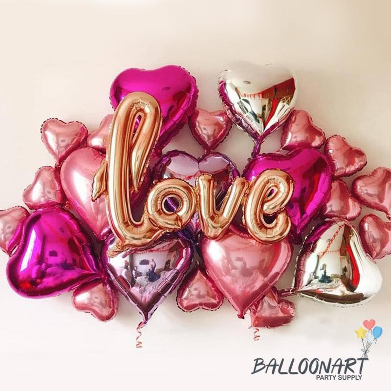 LOVE BALON VALENTINE DEKORASI SET/DEKORASI ANNIVERSARY/WEDDING/LAMARAN
