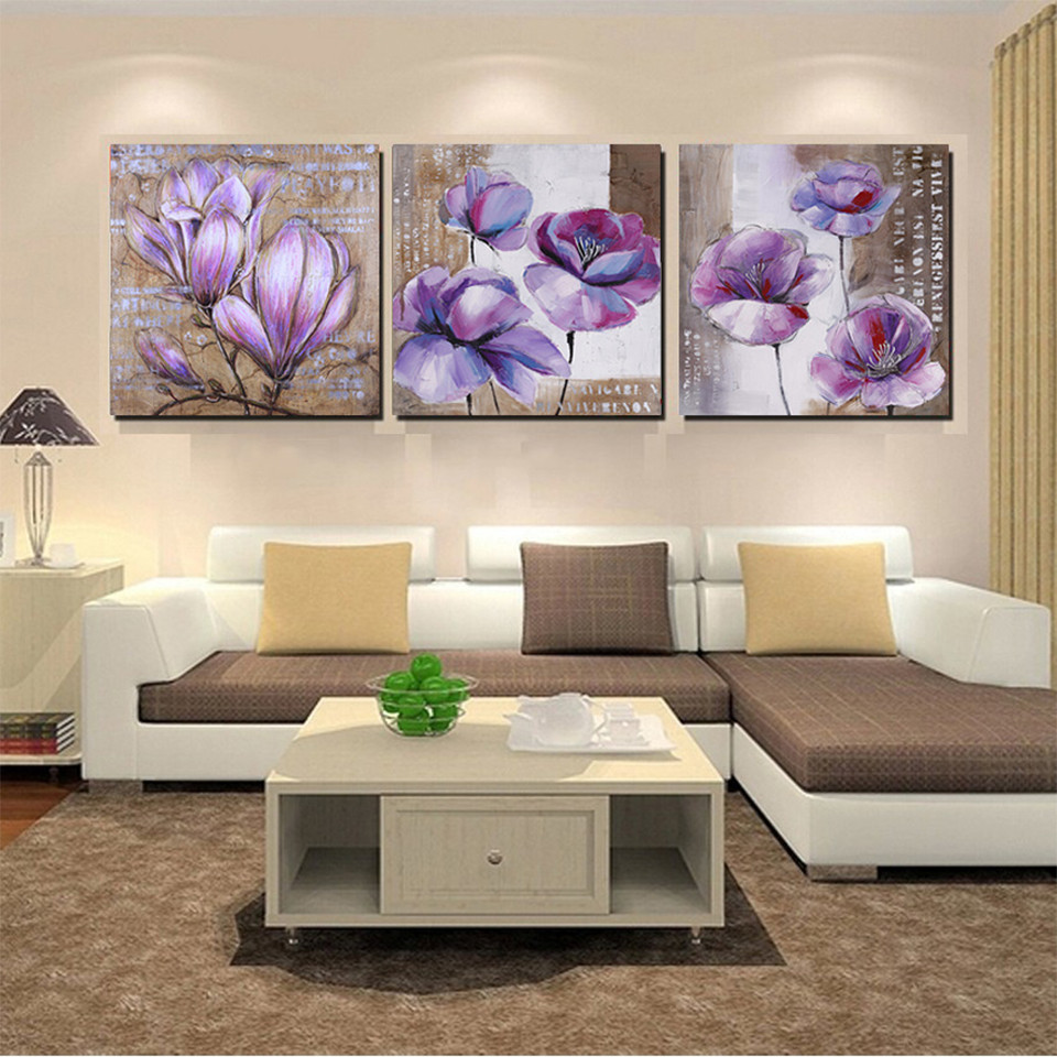 

3 Pieces Purple Flower Diamond Painting Picture For Living Room Wall Art Paintings Home Decor Diamond Embroidery Triptych