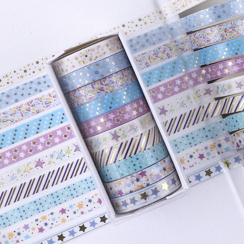 

10Pcs Slim Washi Tape Gold Foil Masking Tape Scrapbooking Supplies Cute Decorative Adhesive Tape Diary Decoration Washi Tapes
