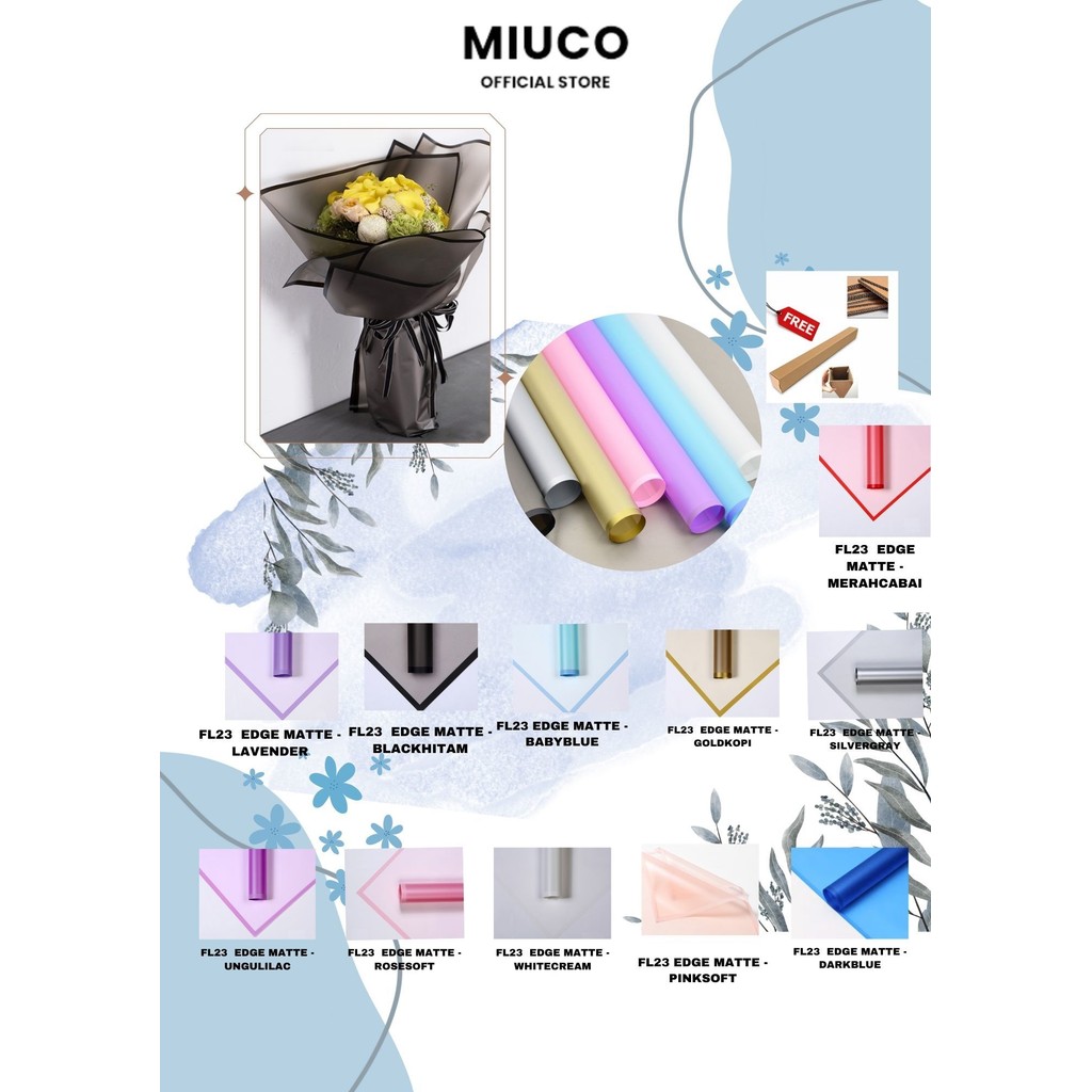 

MIUCO - (5 LEMBAR) - FL23 EDGE MATTE Kertas Bunga Paper Buket Motif Frame Tebal Florist Cellophane