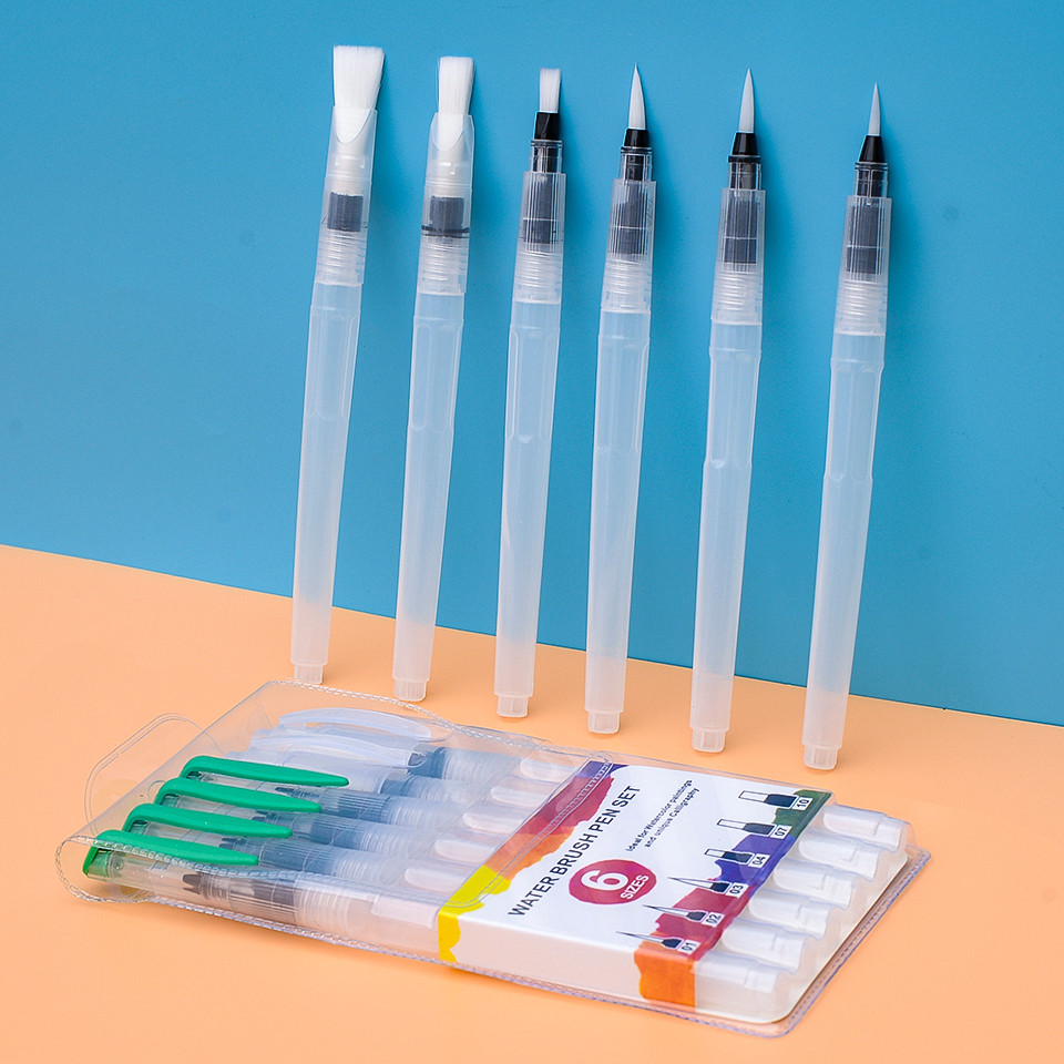 

FLYDOM ART 6 Pcs Watercolor Brush Set Soft Nylon Hair Water Brush Ink Pen For Calligraphy Painting Drawing Art Supplies