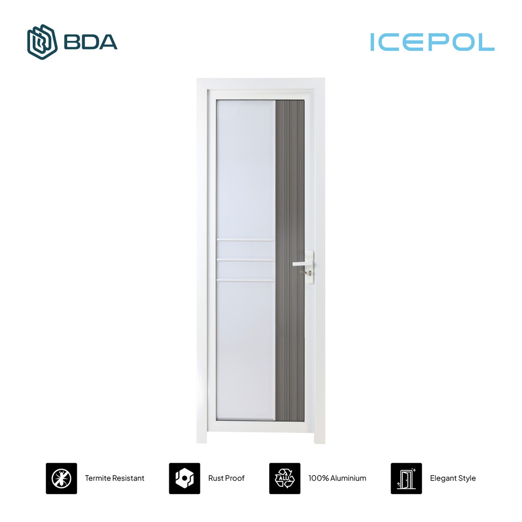 Icepol Pintu Kamar Mandi Aluminium Pintu Alumunium Full Set Pintu Kaca Aluminium Kamar Mandi White