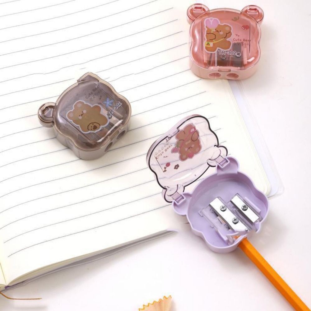 

Creative 2 Holes Little Bear Pencil Sharpener Cartoon Cute Double Hole Pencil Cutter Anime Kawaii Pencil Cutting Tools Student